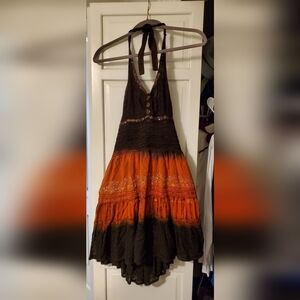 Brown and orange beaded dress Small